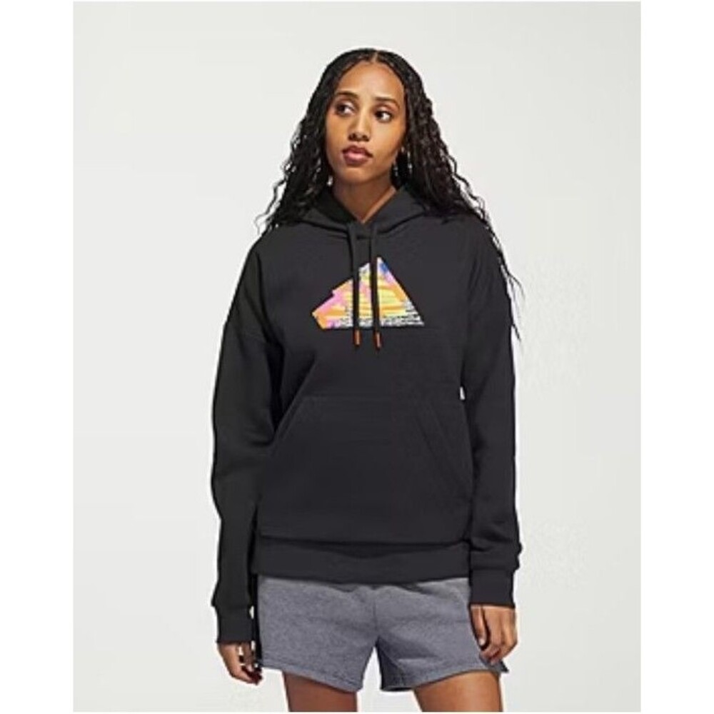 NEW! Women's Adidas Vibrant Abstract Logo Black Hooded Sweatshirt, Size Medium